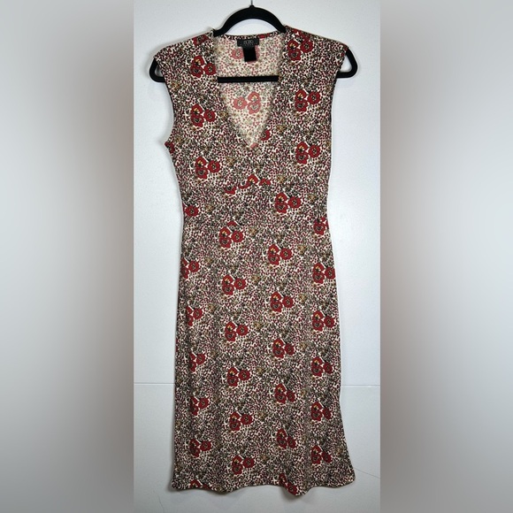 BCBG Red and Brown Midi Sleeveless Dress. Career. Wear to work. Fall Dress. - Picture 1 of 8